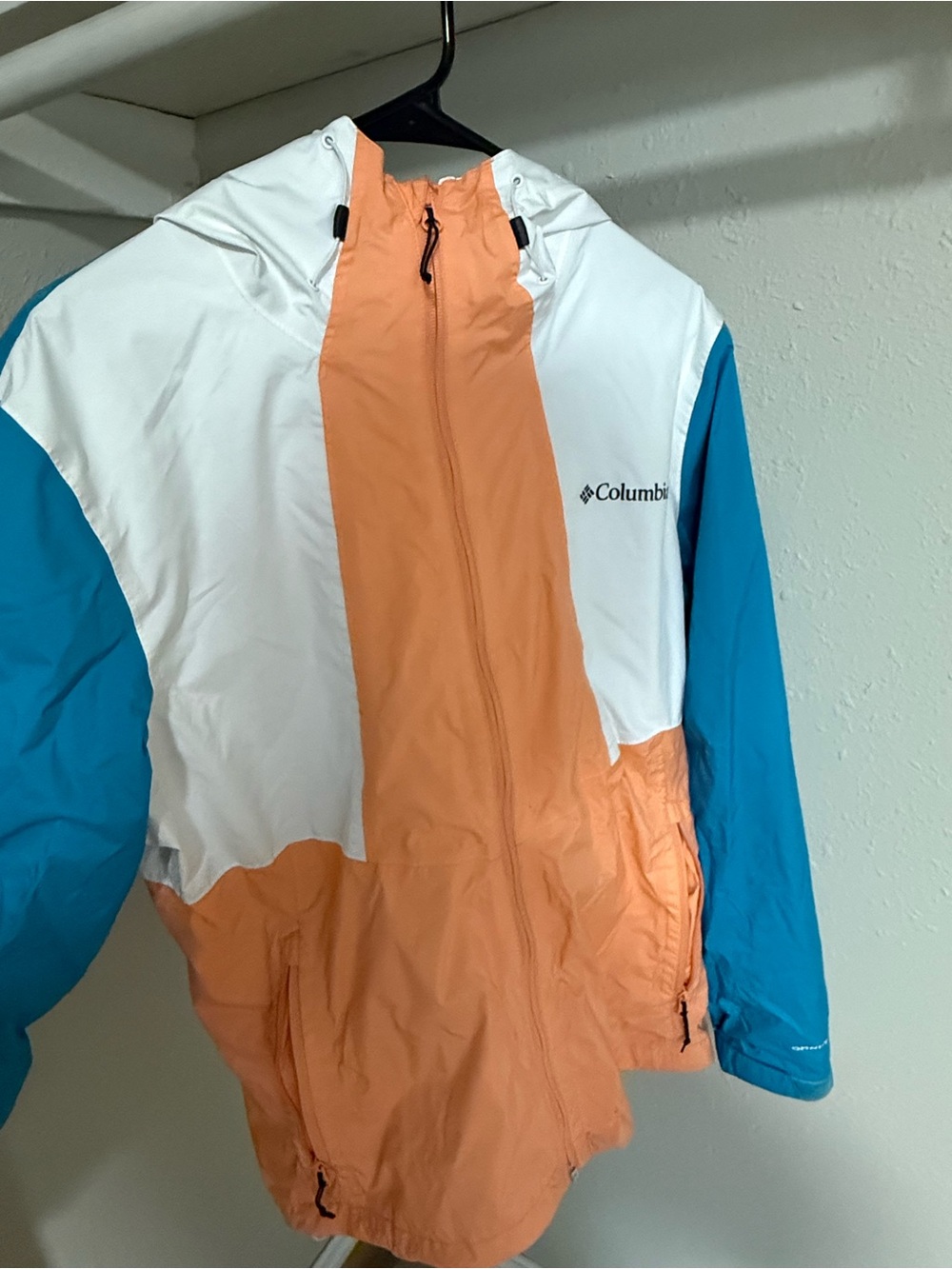 Columbia Peach, White & Teal Kids' Hooded Rain Jacket